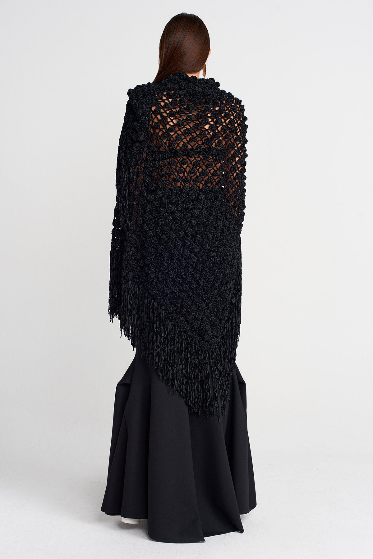 Siyah Dokulu Örgü Şal-Y266016005