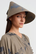 Brown/Grey Patterned Conical Hat - Y266016008