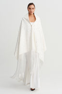 Off-White Stone Embellished Tassel Detail Cape Shawl - Y266016011