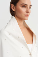 Off-White Stone Embellished Tassel Detail Cape Shawl - Y266016011