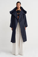 Gece Mavisi Oversize Trençkot-Y267017003