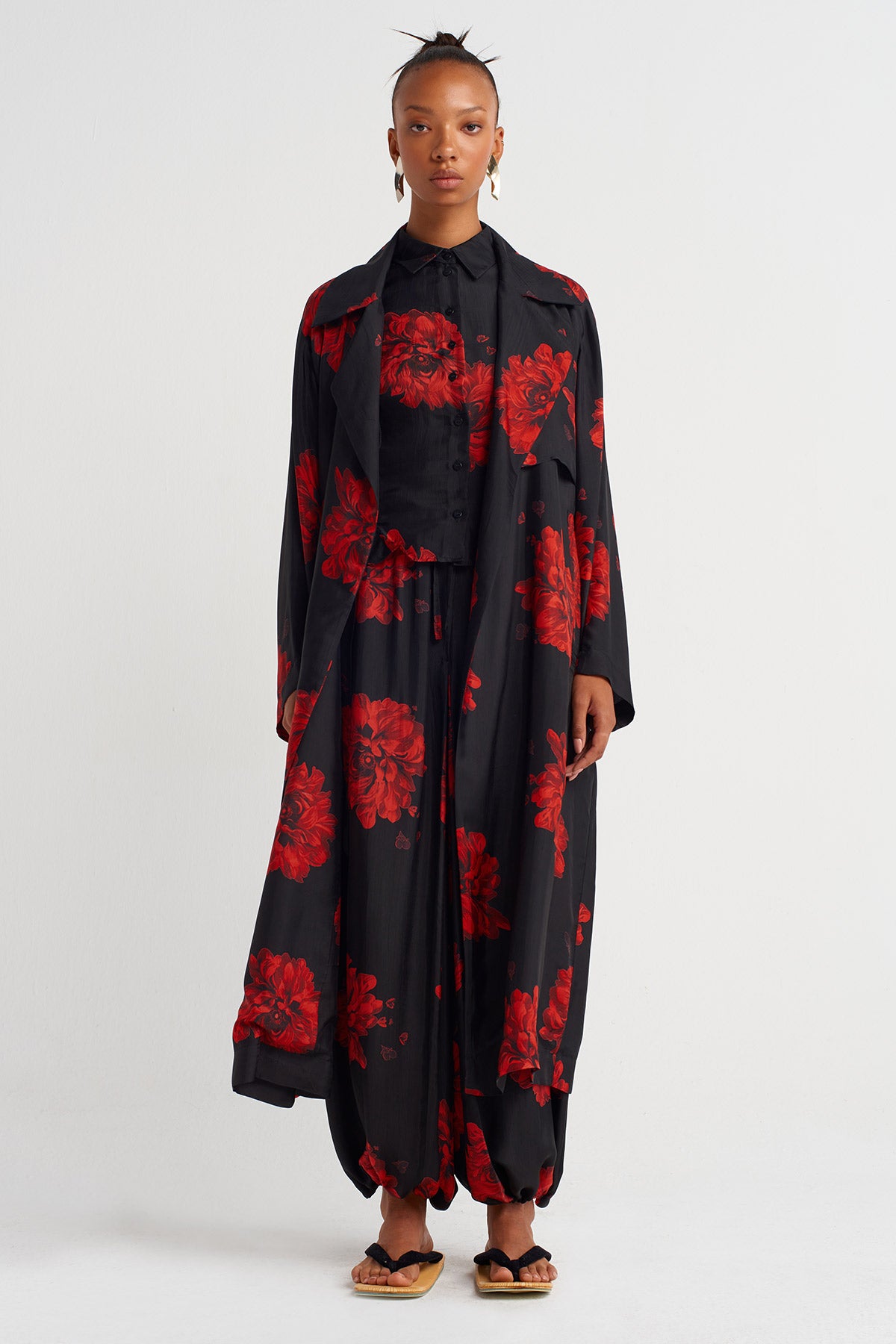 كيمونو طويل بنقشة زهور - Y267017004