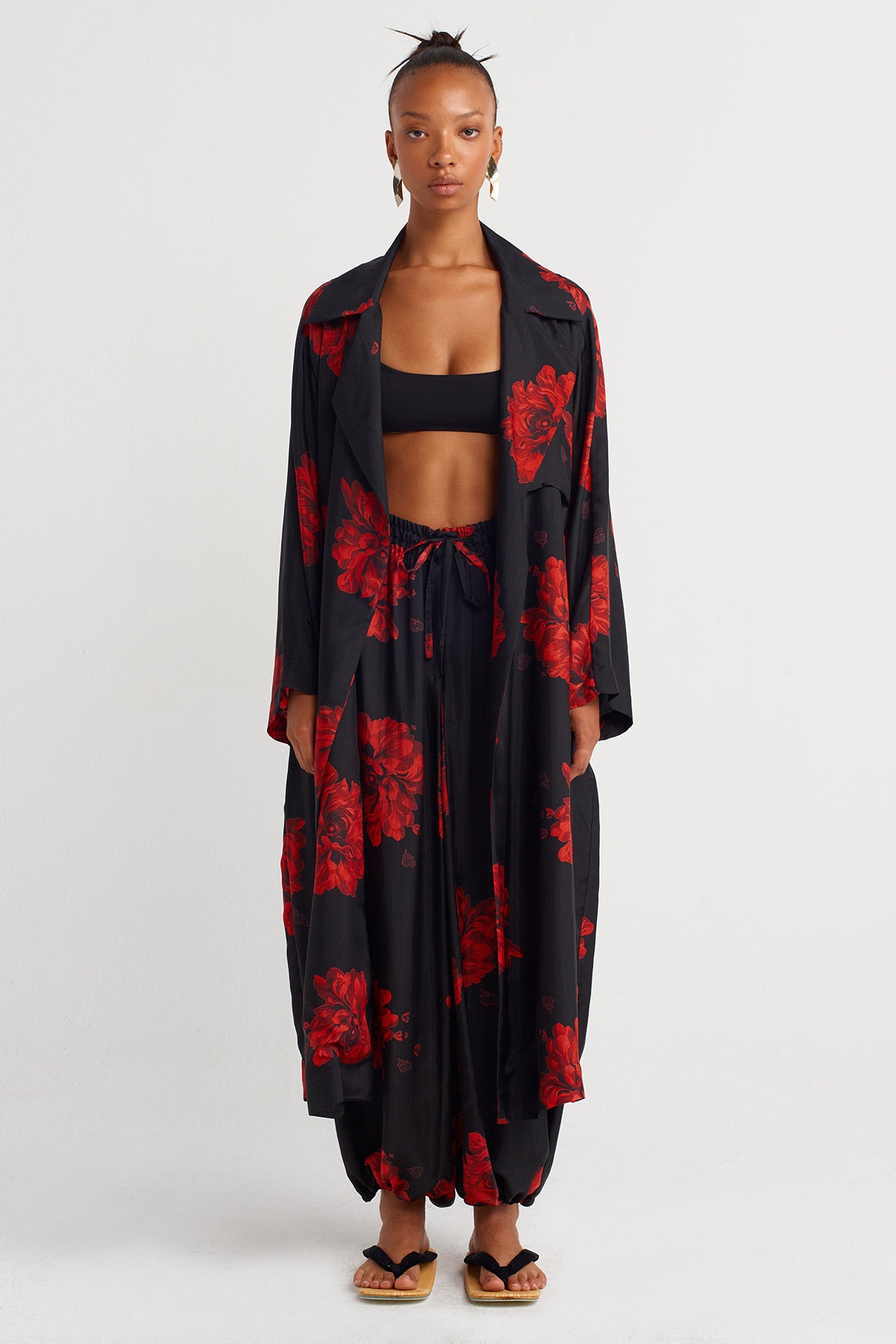 Floral Pattern Long Kimono - Y267017004