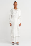 Off-White Shiny Trench Coat with Floral Details - Y267017005