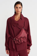 Plum Hand-Knitted Flower Applique Bag - Y268018001