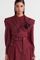 Plum Asymmetrical Stitch Detail Corset Belt - Y268018002