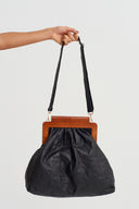 Black Wooden Framed Leather Bag - Y268018018