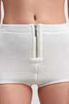 Beyaz Kabarcık jakar kumaşlı, önden fermuarlı bikini altı-Y213013078